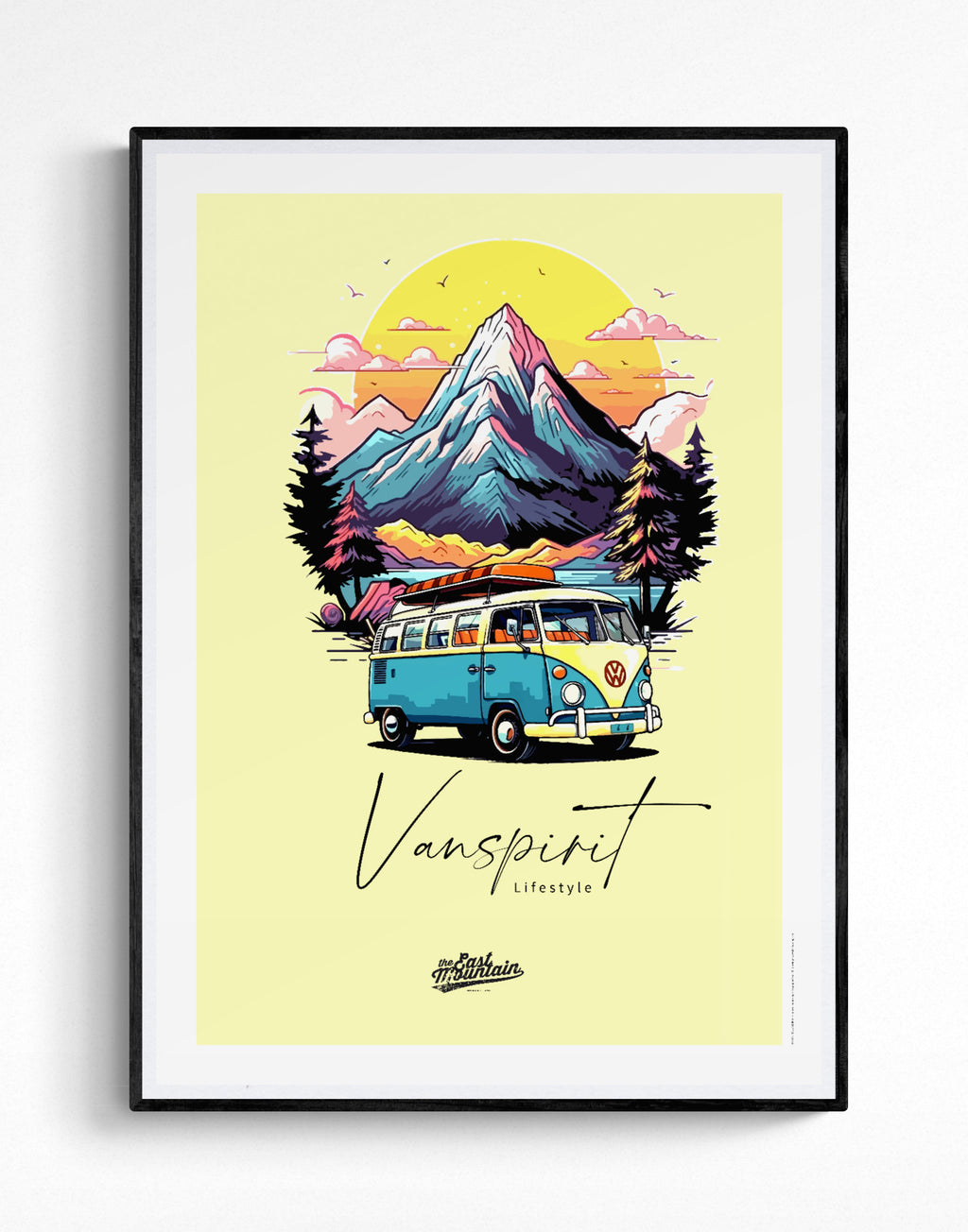 les affiches THE EAST MOUNTAIN, pour les passionés de la Vanlife et d'activités outdoor.