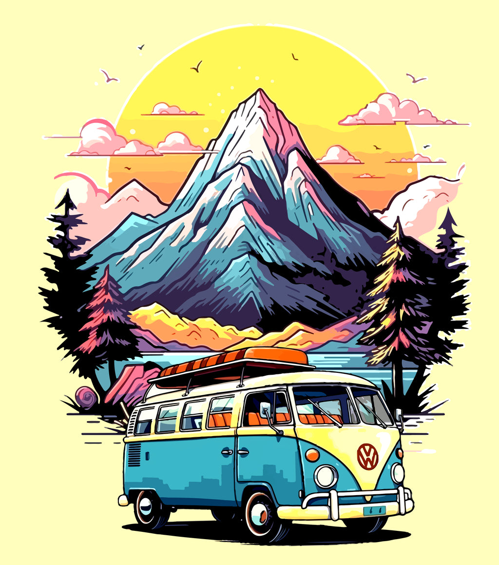 Illustration originale numérique Combi montagne